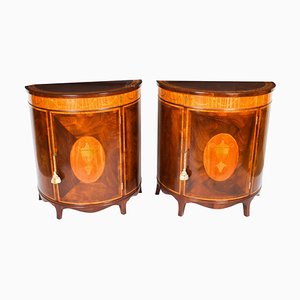 Flame Mahogany Demilune Cabinets, Early 20th Century, Set of 2
