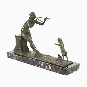 Figurine de Jeune Fille et Agneau Art Déco en Bronze par Henri Fugere, 1920s