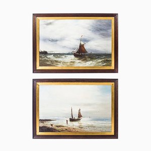 Gustave De Bréanski, Peintures de Paysage Marin, 19ème Siècle, Huile sur Toile, Encadrée, Set de 2