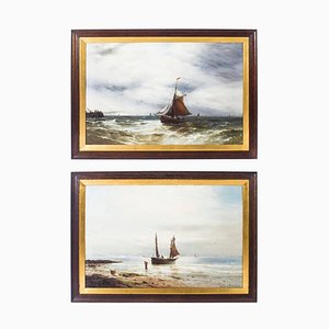 Gustave De Bréanski, pinturas de paisajes marinos, siglo XIX, óleo sobre lienzo, enmarcado. Juego de 2