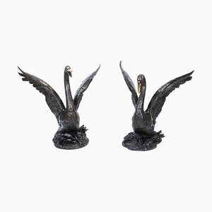Bronze Water-Feature Fountain Swans, 20th Century, Set of 2