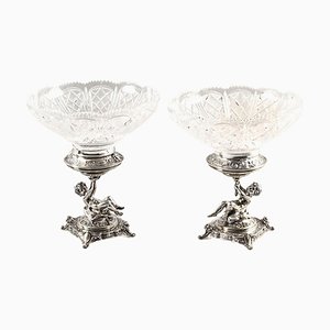 Centres de Table Victoriens en Argent et Verre Taillé, Angleterre, 1883, Set de 2