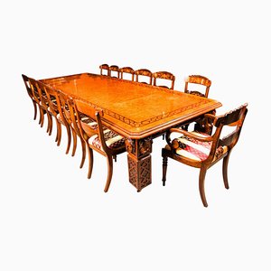 Elizabethan Revival Pollard Oak Dining Table and 14 Chairs, 19th Century, Set of 15