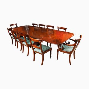 Regency Flame Mahogany Dining Table & 12 Chairs, 19th Century, Set of 13
