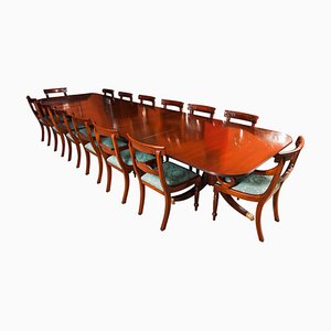 Three Pillar Mahogany Dining Table & 14 Chairs from Arthur Brett, 20th Century, Set of 15