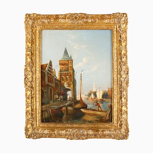 William Dommersen, A View on the Amstel, 19th Century, Peinture à l'Huile, Encadré