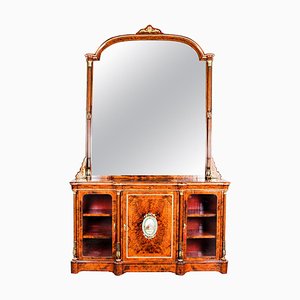 Aparador victoriano de madera nudosa de nogal con respaldo de espejo, siglo XIX