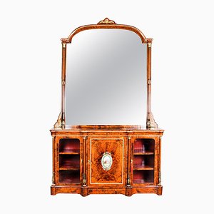 Victorian Burr Walnut Sevres Plaque Credenza with Mirror Back, 19th Century