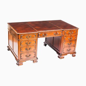 George III Revival Flame Mahogany Partner Pedestal Desk, 19th Century