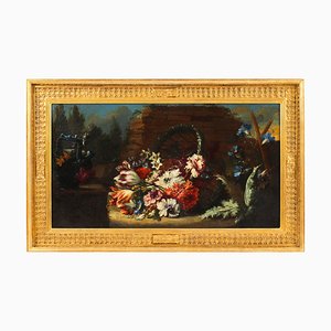Bodegón floral, siglo XVIII, óleo sobre lienzo, enmarcado