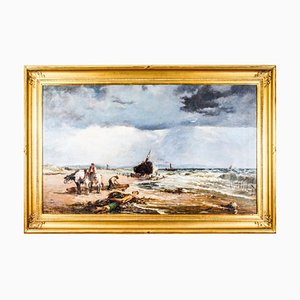 Samuel Bird, Salvaging the Wreck, 19th-Century, Oil on Canvas, Framed