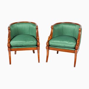 Empire Revival Gilded Walnut Swan Neck Armchairs, 20th Century, Set of 2