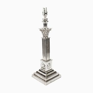 Victorian Silver Plated Corinthian Column Table Lamp, 19th Century