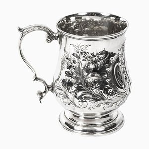 Victorian Silver Plated Embossed and Engraved Mug, 19th Century