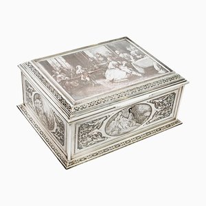 19th Century French Silvered Copper Jewellery Box