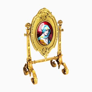19th Century French Ormolu & Limoges Enamel Table Mirror by F. Bienvue