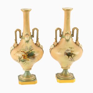 19th Century Porcelain Two Handled Pedestal Ovoid Vases from Royal Worcester, Set of 2