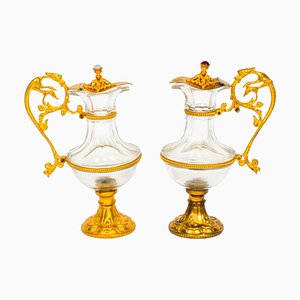 19th Century French Ormolu & Glass Ewers, Set of 2