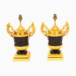 20th Century Ormolu & Patinated Bronze Urn Table Lamps, Set of 2