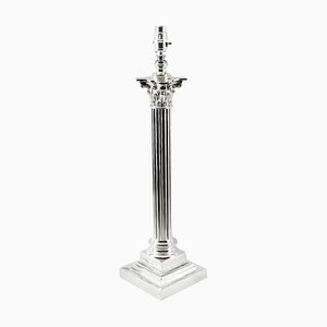 19th Century Victorian Silver Plated Corinthian Column Table Lamp