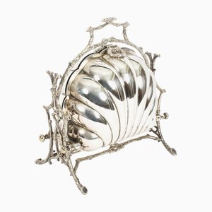 Antique Victorian Silver-Plated Shell Biscuit Box from Fenton Brothers, 19th Century