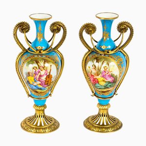 19th Century French Ormolu Mounted Bleu Celeste Sèvres Vases, Set of 2