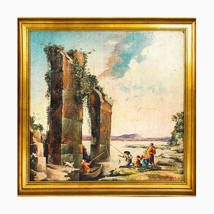 Giancarlo Drovandi, Ruines Romaines Classiques Palladiennes, 20ème Siècle, Huile sur Toile, Encadrée