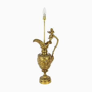 Lámpara de mesa renacentista de bronce dorado, siglo XIX