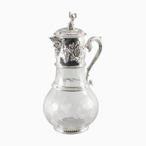 English Silver Plated Glass Claret Jug, 20th Century