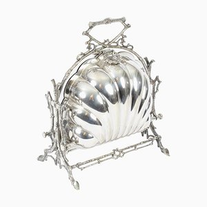 Victorian Silver Plated Shell Folding Biscuit Box by Elkington, 19th Century