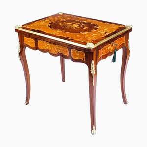 French Burr Walnut Marquetry Card or Backgammon Table, 19th Century