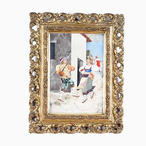 Italian Grand Tour Pietra Dura Plaque & Giltwood Frame, 19th Century