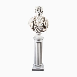 Marble Bust and Pedestal Depicting Roman Emperor Lucius Versus, Set of 2