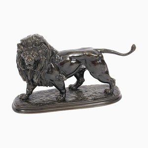 Sculpture de Lion en Bronze par Edouard Delabrierre, France, 19ème Siècle