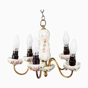 Porcelain and Brass 4-Light Chandelier