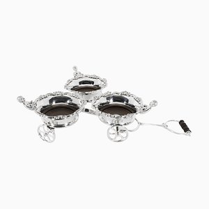 English Silver Plated Triple Drinks Cart Coaster, 20th Century