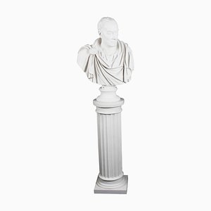 Roman Statesman Julius Caesar, 20th Century, Marble Bust & Pedestal, Set of 2