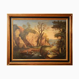 Dutch School Artist, Rocky Landscape, 18th Century, Painting on Canvas, Framed
