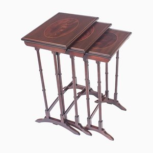 Victorian Mahogany & Inlaid Nest of Tables, Set of 3