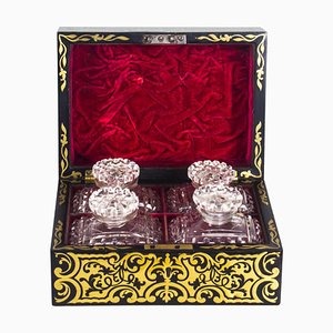 19th Century French Ebonised Cut Brass Boulle Perfume Bottle Box