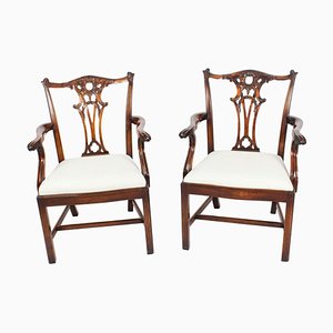 20th Century Chippendale Revival Mahogany Armchairs, Set of 2