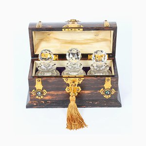 19th Century Coromandel & Brass Mounted Scent Bottle Box, Set of 4