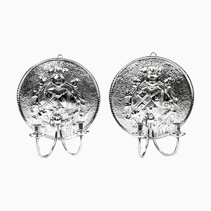 20th Century Silver Plated Brass Wall Lights, Set of 2