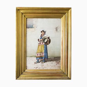 F Indoni, Water Carrier, 19th Century, Watercolour, Framed