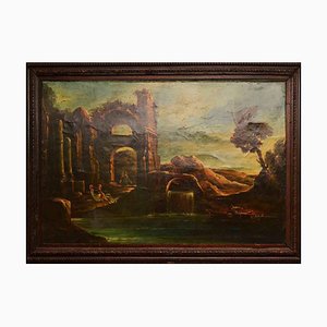 Ruinas de paisaje, finales del siglo XIX, óleo sobre lienzo