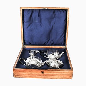 Silver Plated Cased Tea Set from Walker & Hall, Sheffield, 19th Century, Set of 4