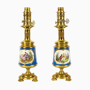 Lámparas de jarrón Bleu Céleste Sèvres francesas, siglo XIX. Juego de 2