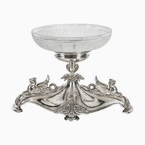 Victorian Silver-Plated Dragon Centerpiece in Cut Crystal from Elkington, 19th Century