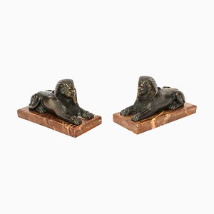 Französische Liegende Sphinxen aus Bronze, 19. Jh., 2er Set