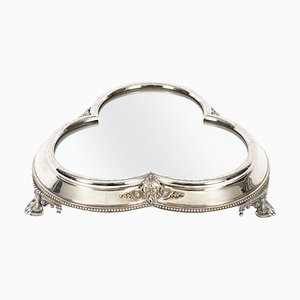 Portatorte vittoriano placcato in argento con ripiano specchiato, XIX secolo